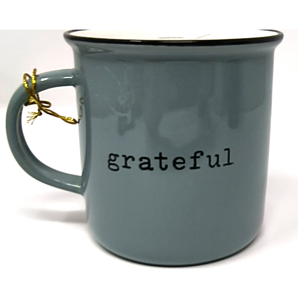 NWOT Holiday Time " Grateful" Scented Candle Coffee Mug Gift Vanilla...13oz